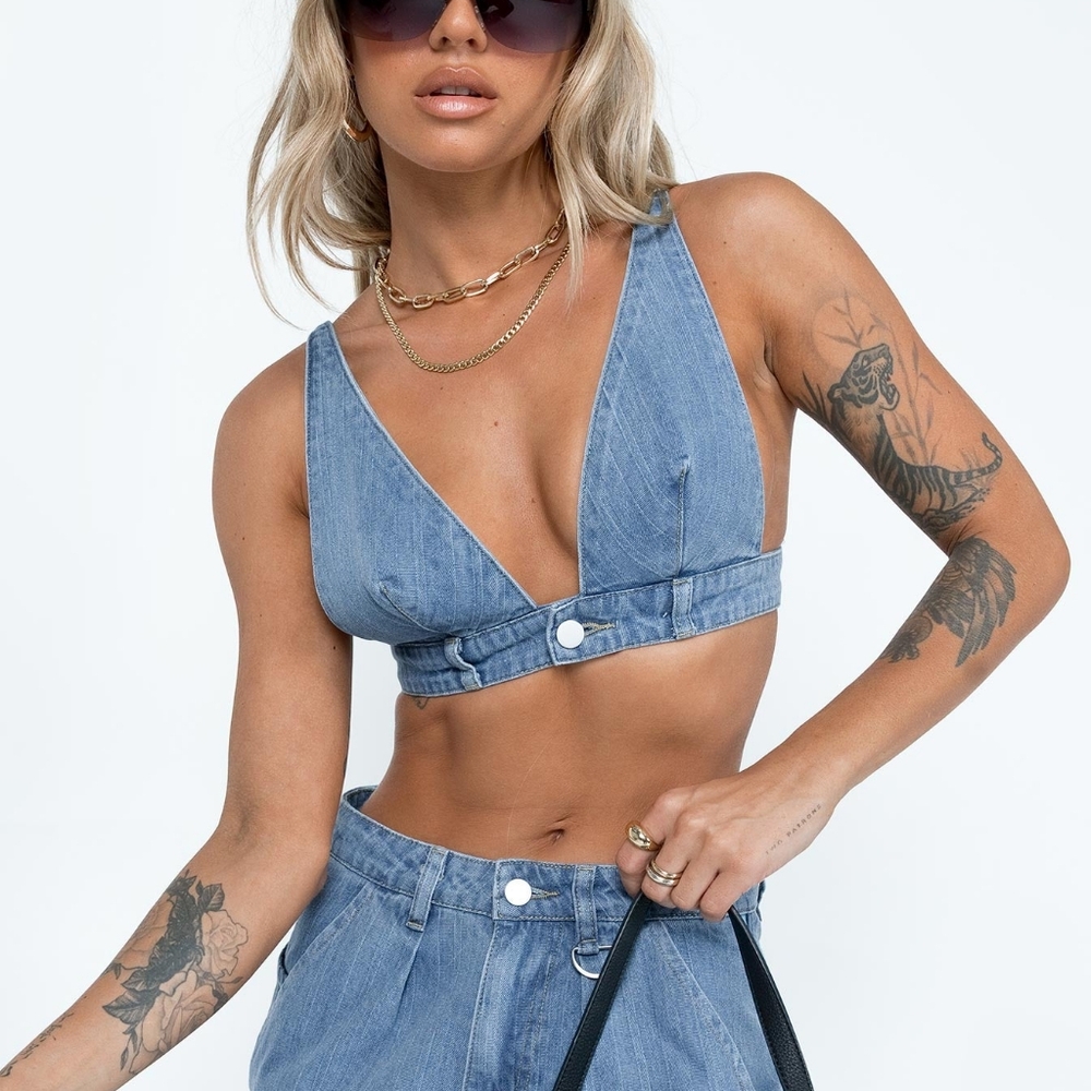 Princess Polly Light Blue Denim Crop Top